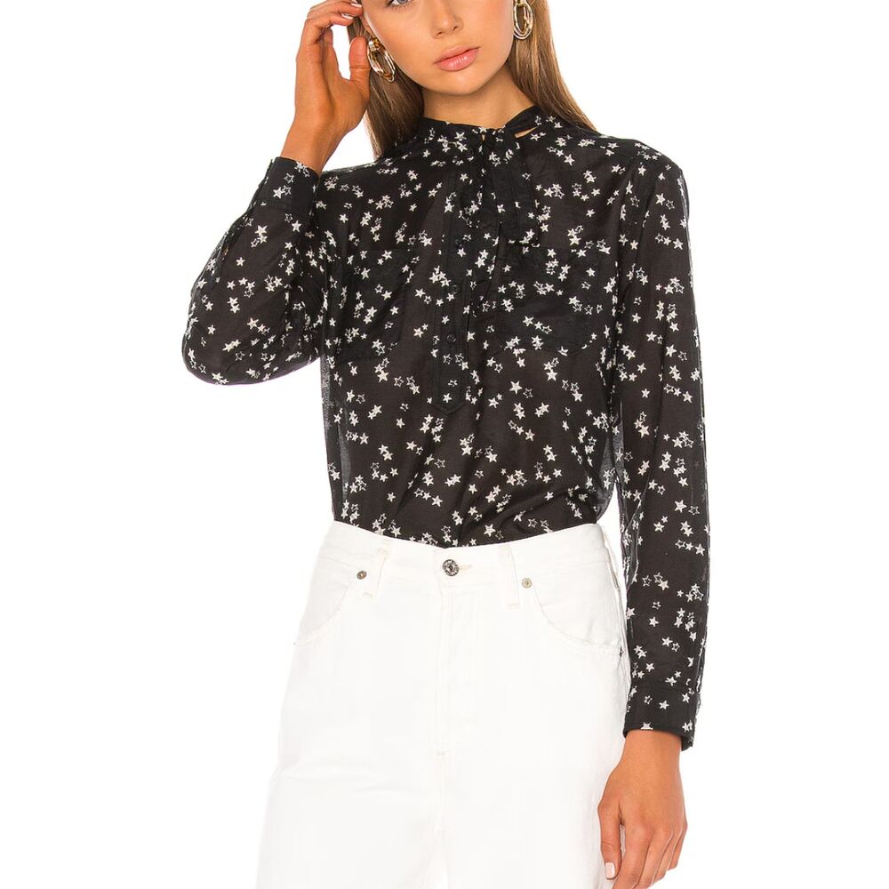 CURRENT/ELLIOTT The Darling Lili Neck Tie Blouse Black Star Sz 0